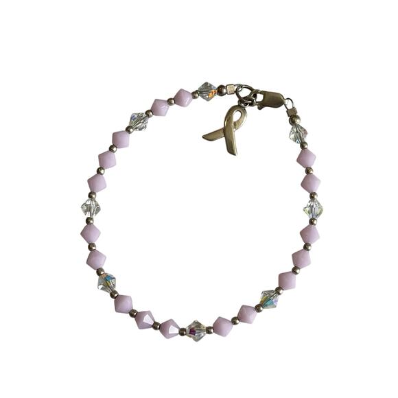 Alabaster Pink Breast Cancer - Handcrafted Austrian Crystal Beads Bracelet - Picture 2 of 7